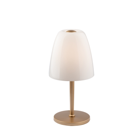 Lampada da tavolo in metallo dorato con diffusore vetro bianco Ares T Promozione