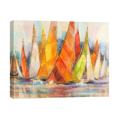 Stampa su tela quadro moderno con barche Regata di colori Luigi Florio Promozione