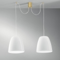 Lampadario a sospensione due luci metallo dorato vetro bianco Ares LS Promozione