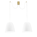 Lampadario a sospensione due luci metallo dorato vetro bianco Ares LS Vendita