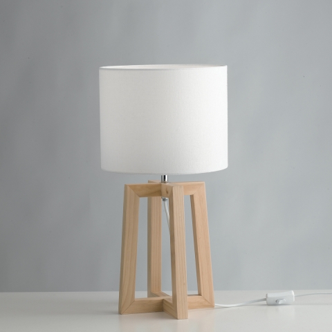 Lampada da tavolo in legno naturale paralume in tessuto bianco Berry LT Promozione