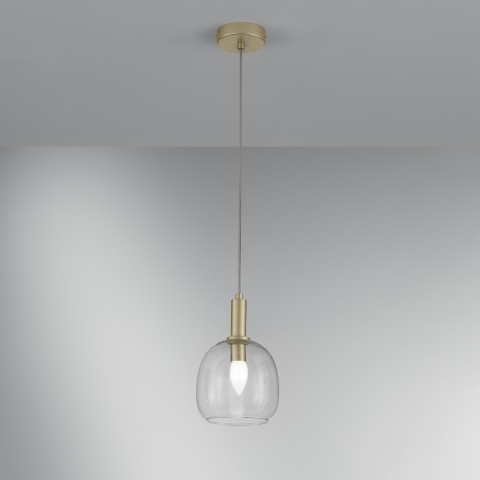 Lampadario a sospensione dorato con diffusore singolo vetro Brandy LS Promozione