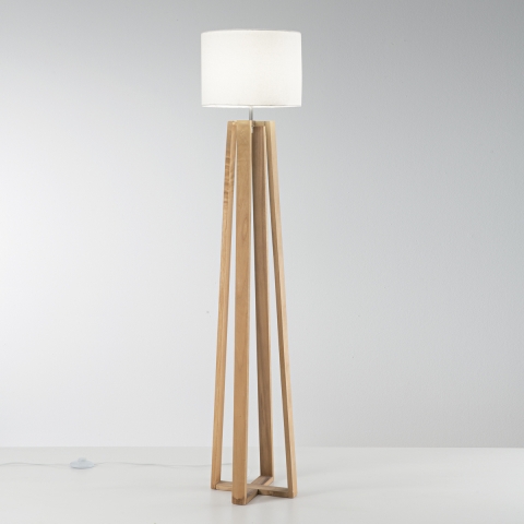 Lampada da terra in legno naturale paralume in tessuto bianco Berry PT Promozione