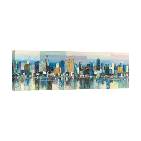 Quadro moderno su tela paesaggio urbano Manhattan Aqua Luigi Florio Promozione