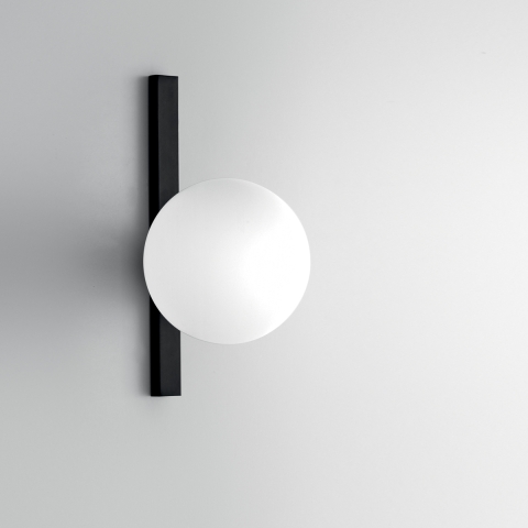 Applique in metallo nero con luce a sfera in vetro bianco Enoire Promozione