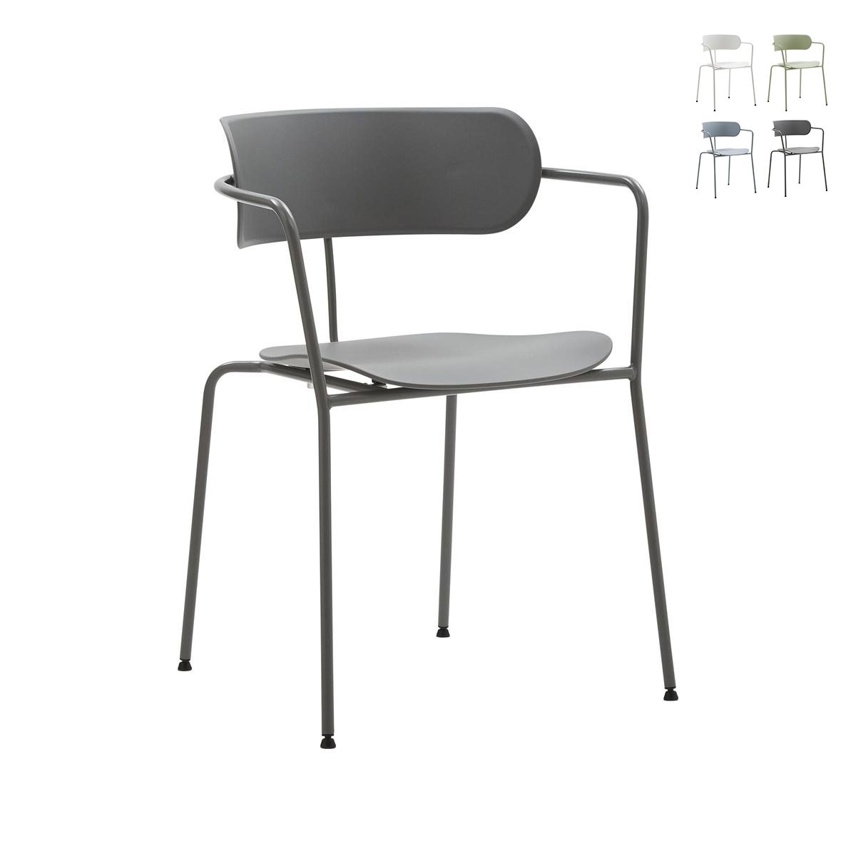Set 4 poltrone sedia in metallo e polipropilene dal design moderno Asmar Promozione
