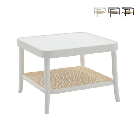 Tavolino basso quadrato in legno laccato con ripiano in paglia di Vienna Thomas Promozione