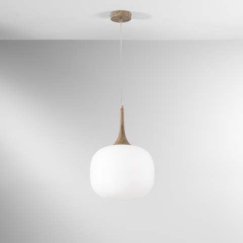 Lampadario a sospensione moderno con luce in vetro bianco opale Jaipur Promozione