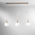 Lampadario a sospensione effetto legno 3 luci vetro bianco opale Jaipur Promozione