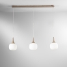 Lampadario a sospensione effetto legno 3 luci vetro bianco opale Jaipur Promozione