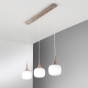 Lampadario a sospensione effetto legno 3 luci vetro bianco opale Jaipur Vendita