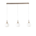 Lampadario a sospensione effetto legno 3 luci vetro bianco opale Jaipur Offerta
