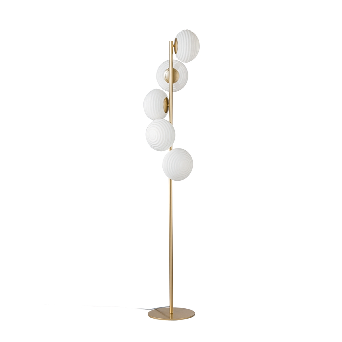 Piantana in metallo dorato con 5 luci in vetro bianco soffiato Ripple Promozione Piantana in metallo dorato con 5 luci in vetro bianco soffiato Ripple Promozione