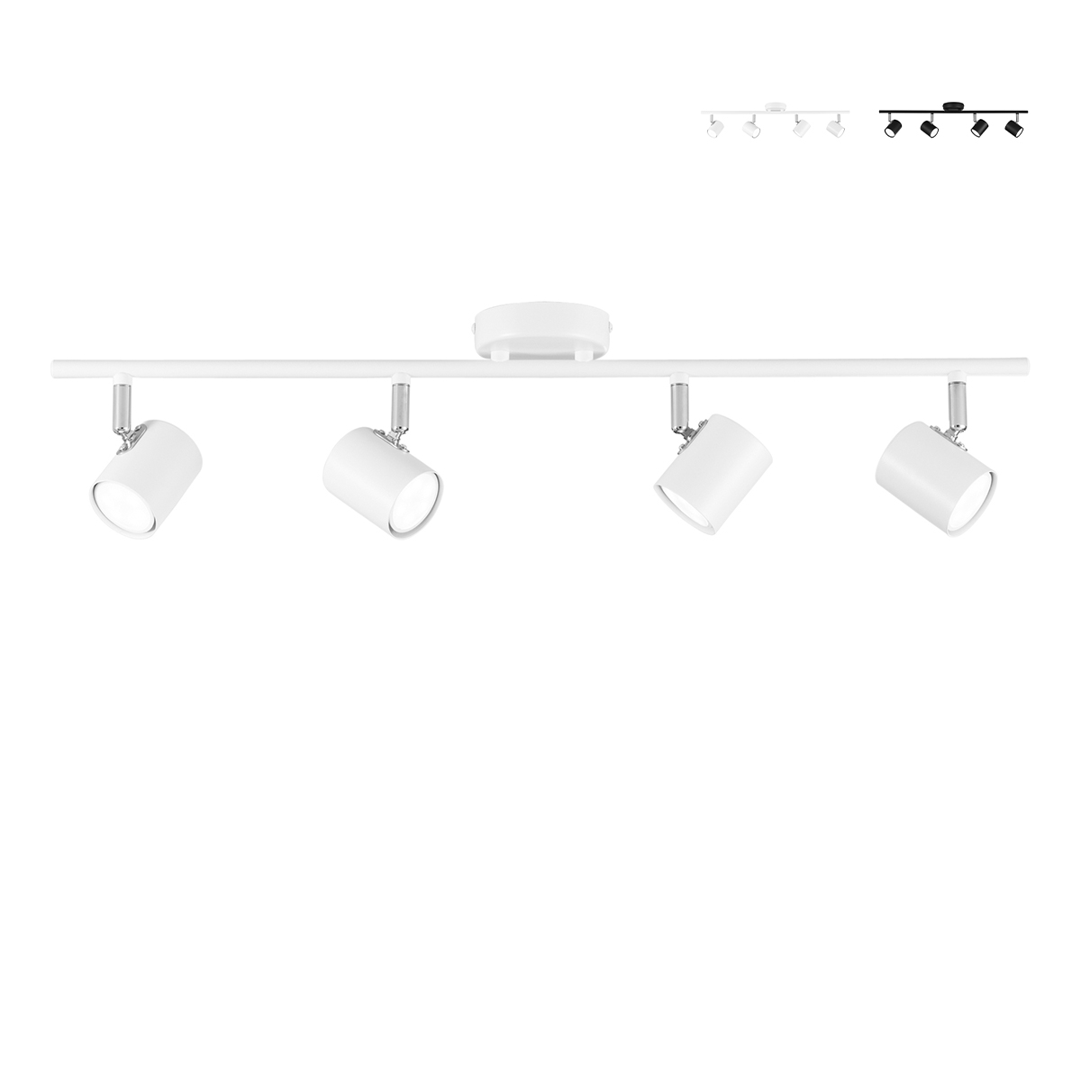 Binario da soffitto con 4 faretti spot punti luce orientabili Zero