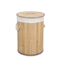 Cesto porta biancheria tondo bambù con fodera bianca 35x50cm Ananda Promozione