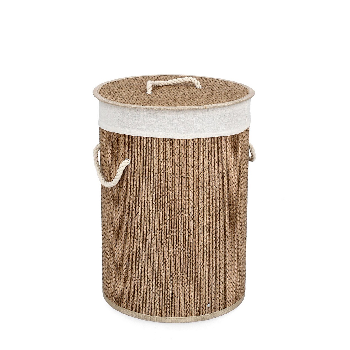 Cesto tondo porta biancheria bagno bambù fodera beige 35x50 Zahara Promozione