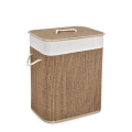 Cesto porta biancheria rettangolare da bagno bambù federa beige Zahara Promozione