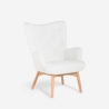 Poltrona moderna stile bergere in tessuto bouclé bianco Wani Promozione