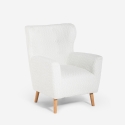 Poltrona bergere moderna da salotto in tessuto bouclé bianco Kamo Promozione