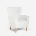 Poltrona bergere moderna da salotto in tessuto bouclé bianco Kamo Promozione
