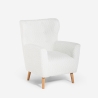 Poltrona bergere moderna da salotto in tessuto bouclé bianco Kamo Promozione
