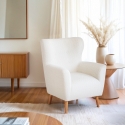 Poltrona bergere moderna da salotto in tessuto bouclé bianco Kamo Vendita