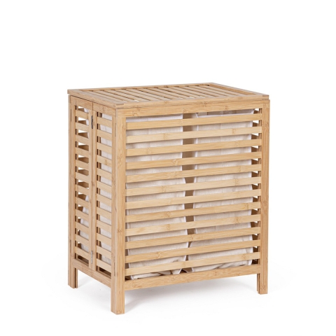 Portabiancheria in legno di bambù con 2 sacchi removibili 50x60cm Cayden Promozione