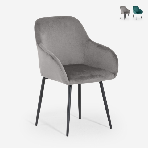 Sedia poltroncina in velluto con braccioli per sala da pranzo Karta Promozione