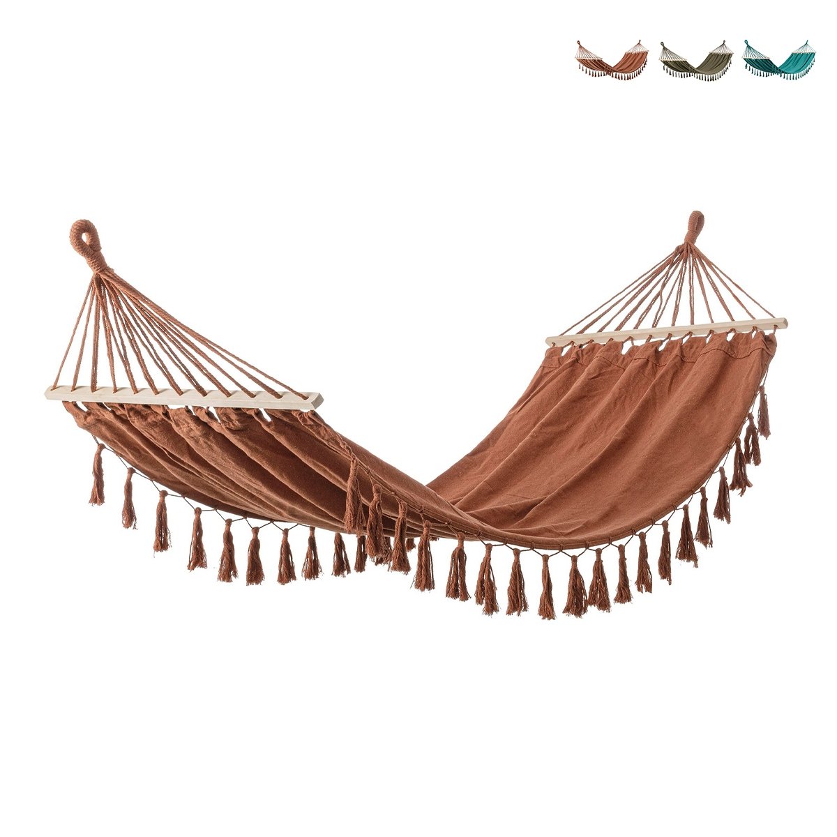 Amaca da giardino stile boho chic in cotone e legno 200x100cm Juan Promozione Amaca da giardino stile boho chic in cotone e legno 200x100cm Juan Promozione