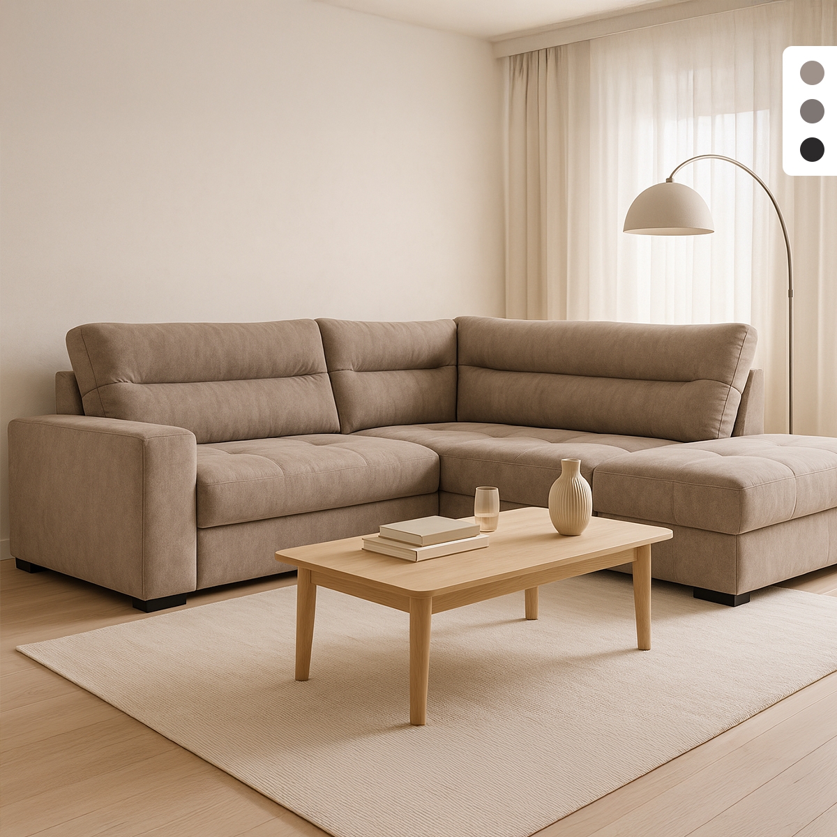Divano letto 3 posti con penisola destra contenitore in tessuto Kosta Promozione Divano letto 3 posti con penisola destra contenitore in tessuto Kosta Promozione