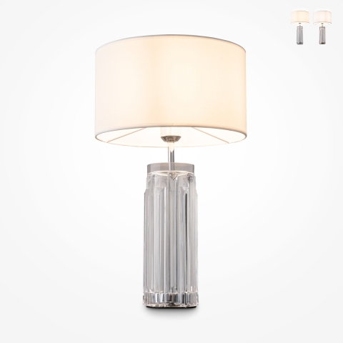 Lampada da tavolo elegante vetro trasparente paralume tessuto Maytoni Muse Promozione