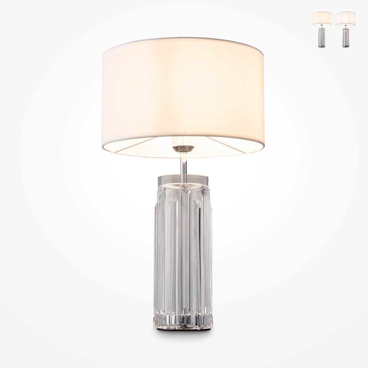 Lampada da tavolo elegante vetro trasparente paralume tessuto Maytoni Muse