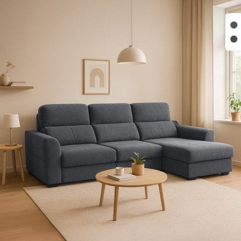 Divano letto 3 posti estraibile con penisola contenitore destra Nuro Promozione