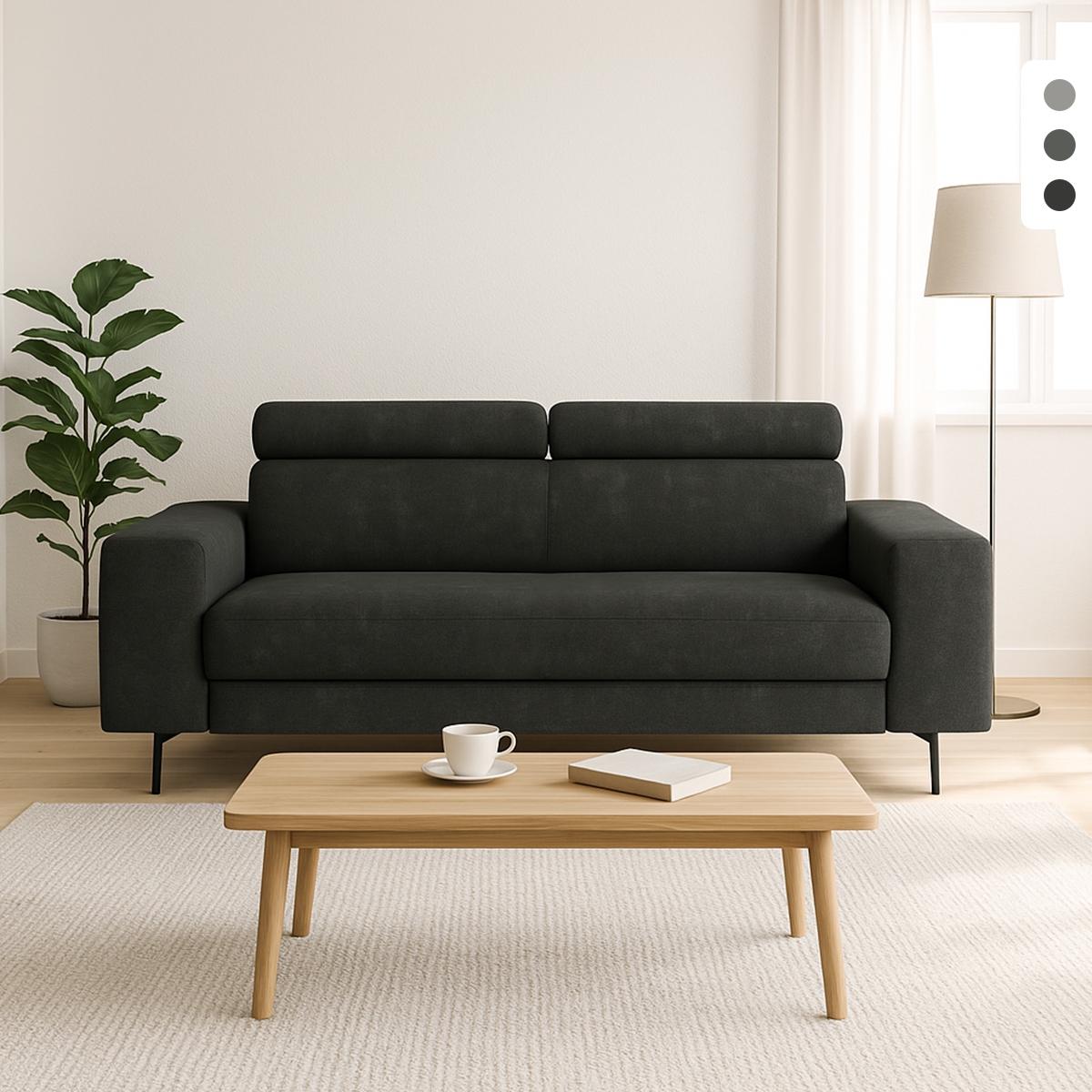 Divano 3 posti design moderno con poggiatesta regolabile Rouna Promozione