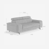Divano 3 posti design moderno con poggiatesta regolabile Rouna 