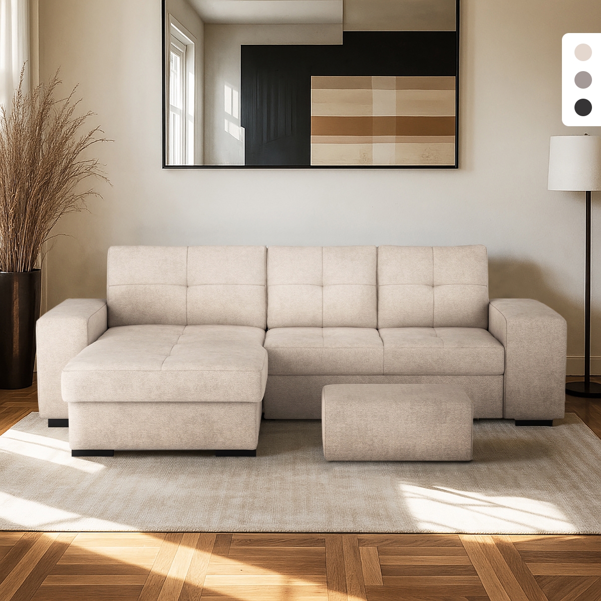 Divano letto 3 posti con penisola contenitore sinistra e pouf Saro Promozione Divano letto 3 posti con penisola contenitore sinistra e pouf Saro Promozione