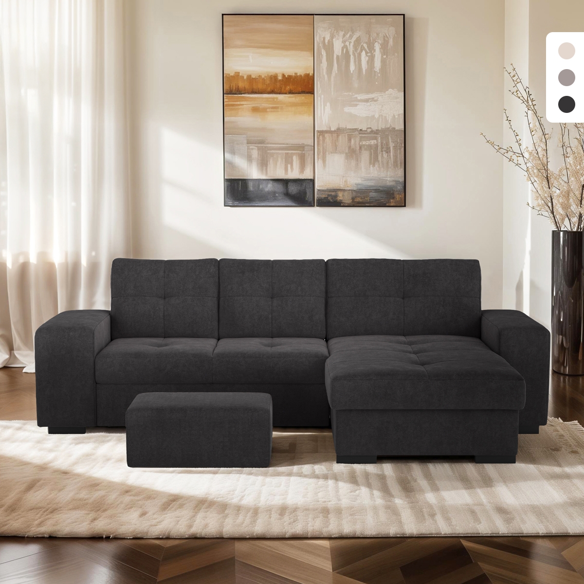 Divano angolare moderno 3 posti con penisola destra e pouf Vilo Promozione Divano angolare moderno 3 posti con penisola destra e pouf Vilo Promozione