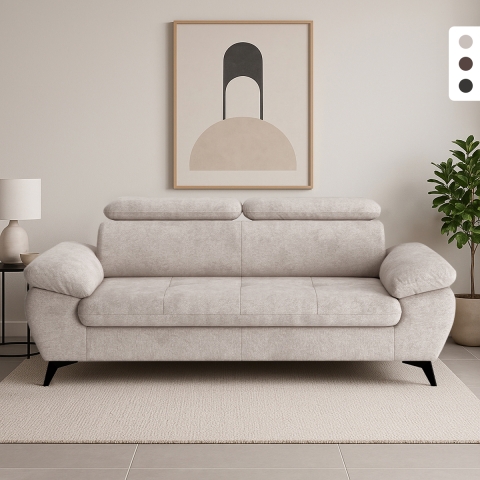 Divano 3 posti moderno di design con poggiatesta regolabile Kira Promozione