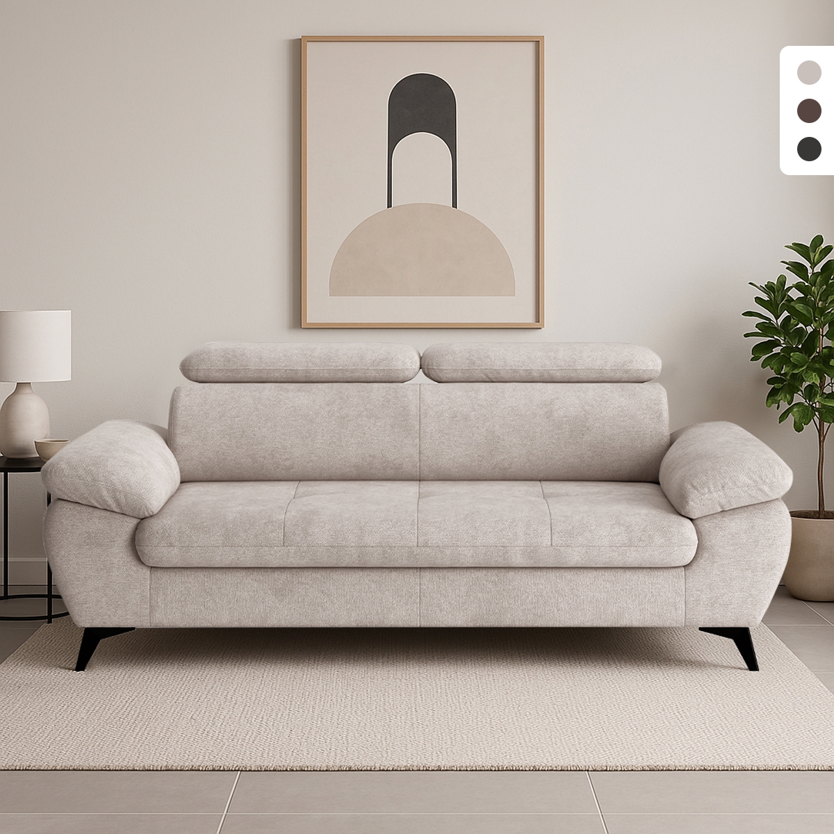 Divano 3 posti moderno di design con poggiatesta regolabile Kira