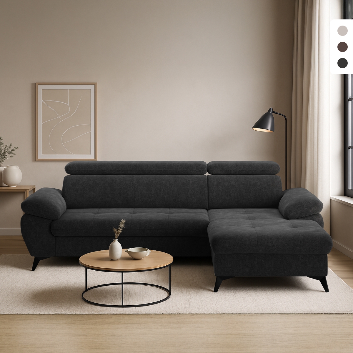Divano letto con penisola contenitore destra poggiatesta regolabile Zuna Promozione Divano letto con penisola contenitore destra poggiatesta regolabile Zuna Promozione