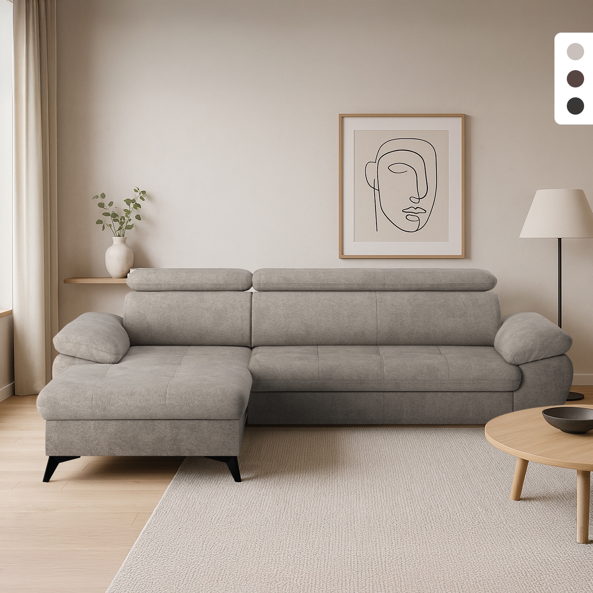 Divano letto 3 posti moderno con penisola contenitore sinistra Miral Promozione Divano letto 3 posti moderno con penisola contenitore sinistra Miral Promozione