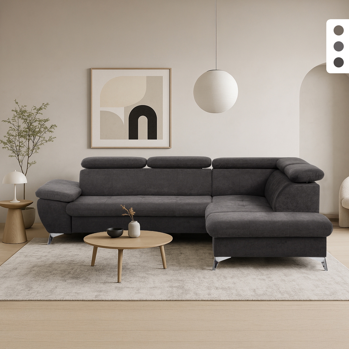Divano letto 3 posti regolabile con penisola destra contenitore Tova Promozione Divano letto 3 posti regolabile con penisola destra contenitore Tova Promozione
