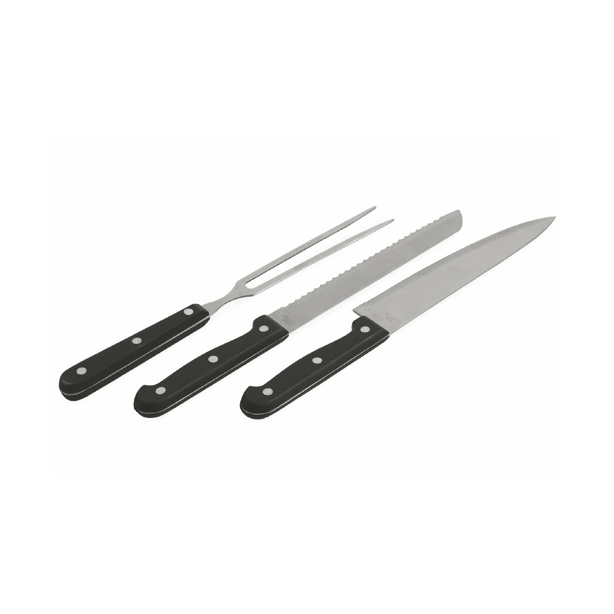 Set 3 utensili per barbecue 2 coltelli forchettone acciaio inox Grivka