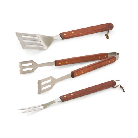 Set 3 utensili per barbecue in acciaio inox e legno Firao Promozione