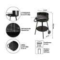 Pipra barbecue a carbonella rotondo con griglia Ø 48cm regolabile e ruote Modello