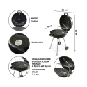 Barbecue a carbonella bbq rotondo Ø57x90cm con ruote e coperchio Seara Misure