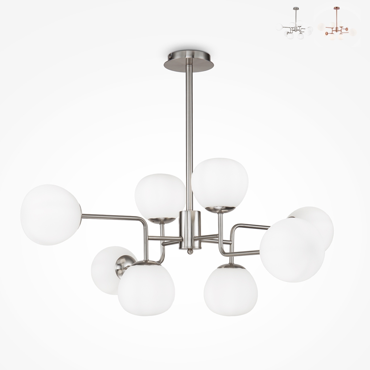 Lampada soggiorno moderna a sospensione 8 sfere vetro bianco Erich Maytoni Vendita Lampada soggiorno moderna a sospensione 8 sfere vetro bianco Erich Maytoni Vendita