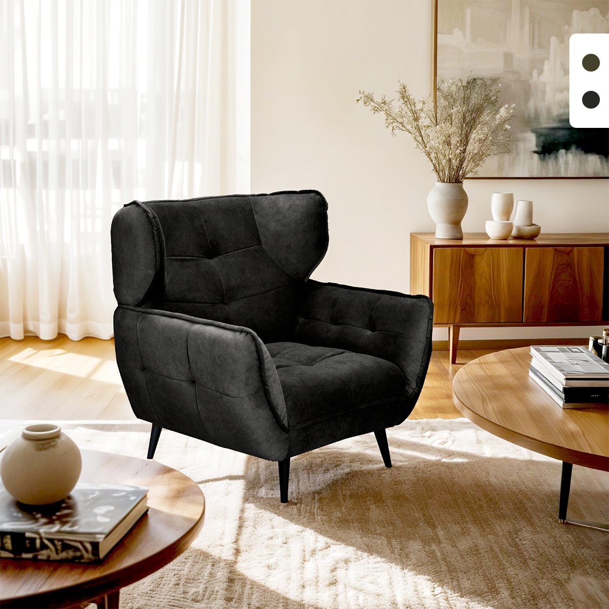 Poltrona relax salotto design moderno in velluto capitonné Lunna