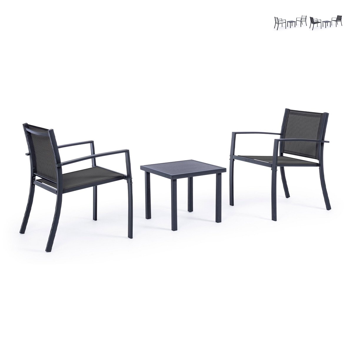 Salotto da giardino 2 sedie moderne con tavolino 45x45cm Bizzotto Auri