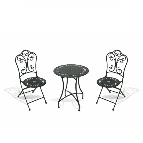 Set tavolo 2 sedie pieghevoli da esterno in ferro nero Provence Breakfast Promozione